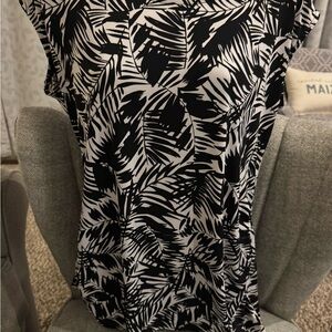 Christopher & Banks Monochrome Leaf Print Blouse
